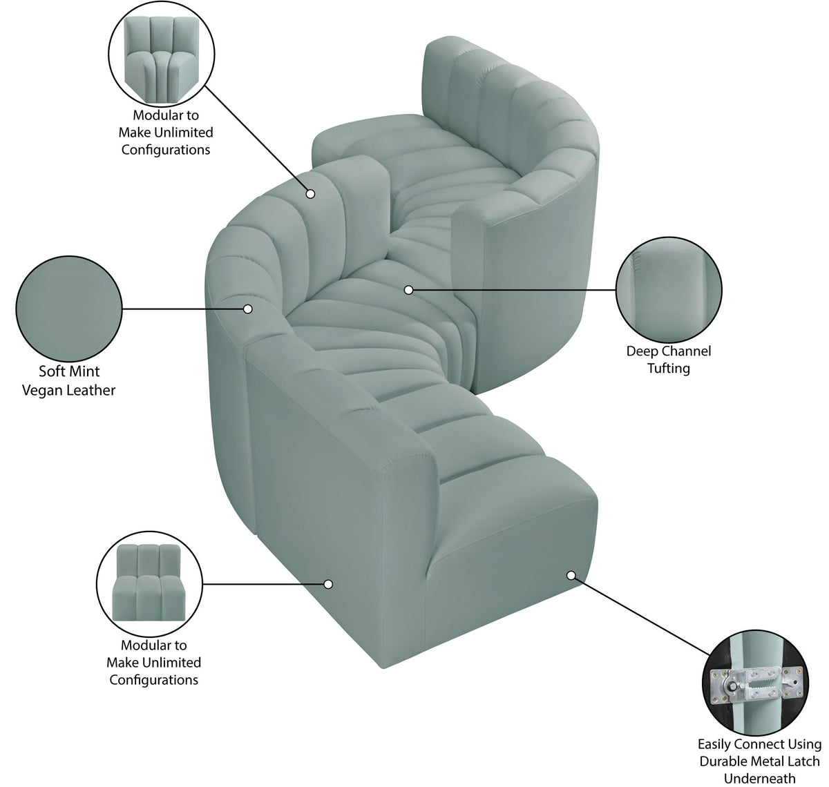 Arc - Faux Leather 6 Piece Modular Sofa