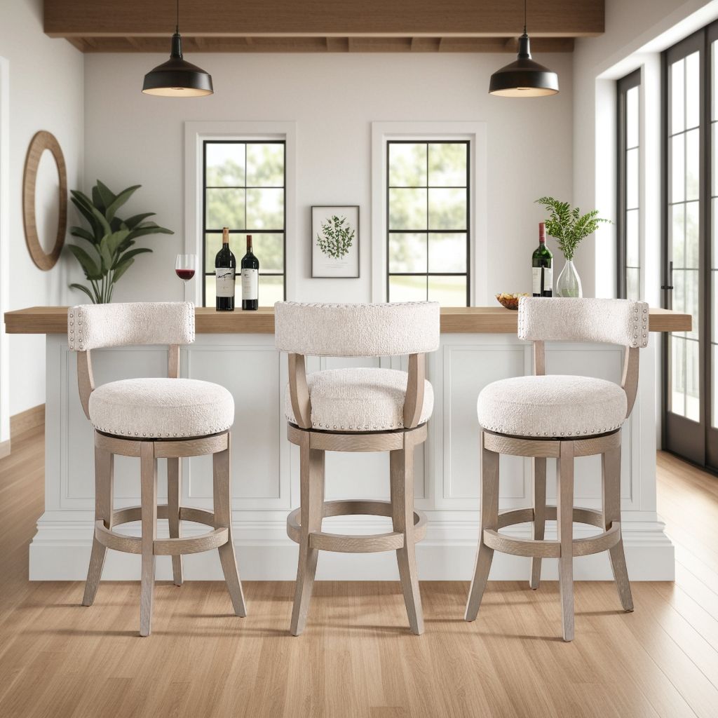 Mystic - Solid Wood Upholstered 30" Bar Height Swivel Barstool