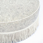 Tassy - Floral Tasseled Round Ottoman - Neutral