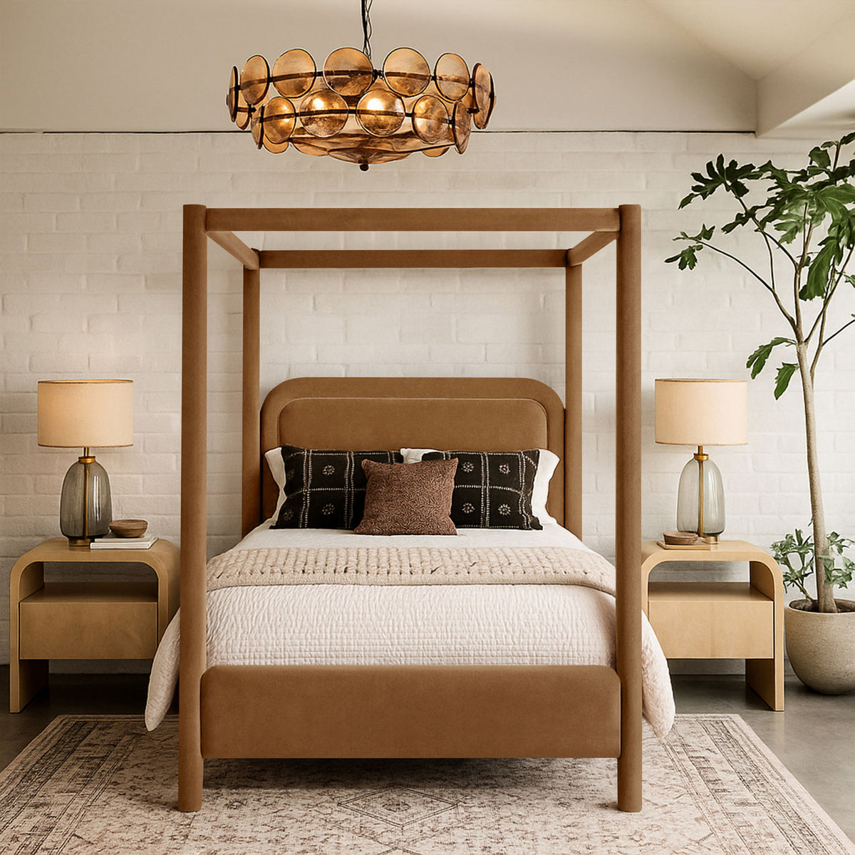 Salina - Velvet Upholstered Bed - Saddle