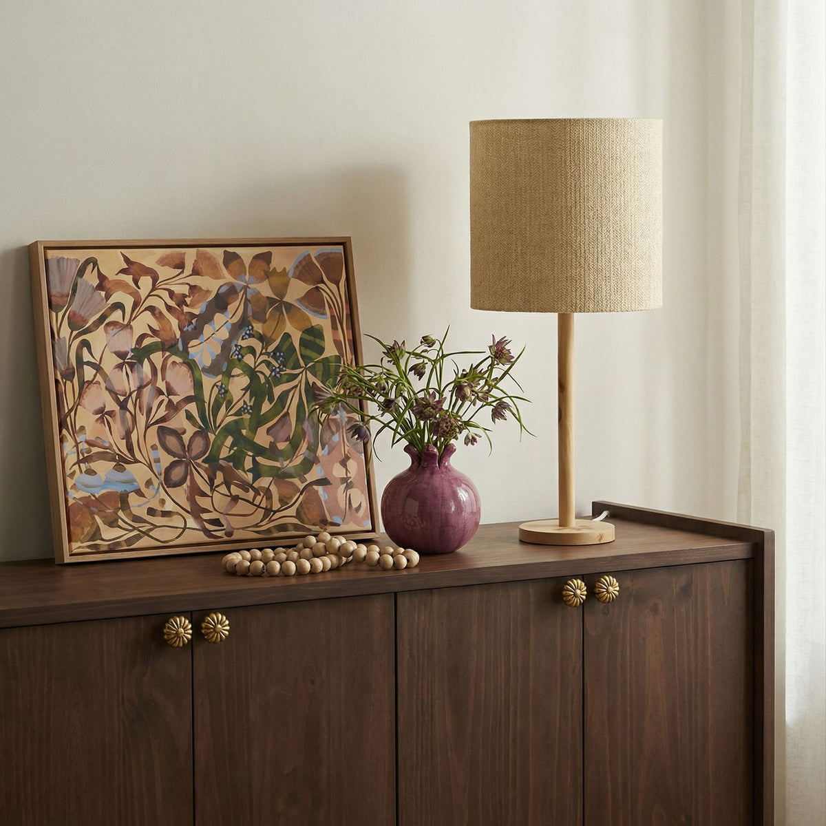 Lamia - Burl and Raffia Designer Table Lamp - Natural