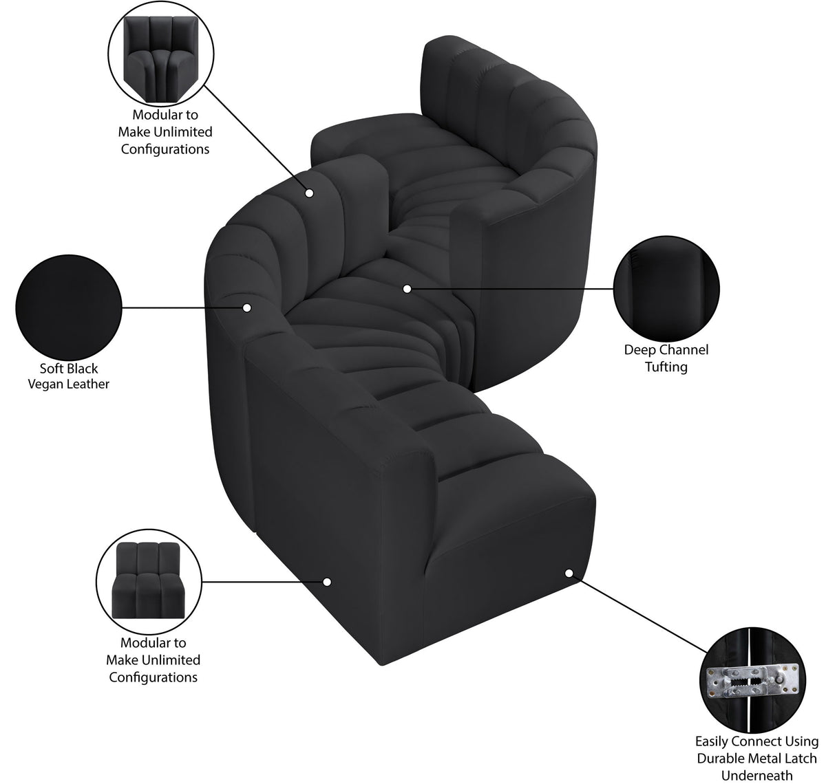 Arc - Faux Leather 6 Piece Modular Sofa