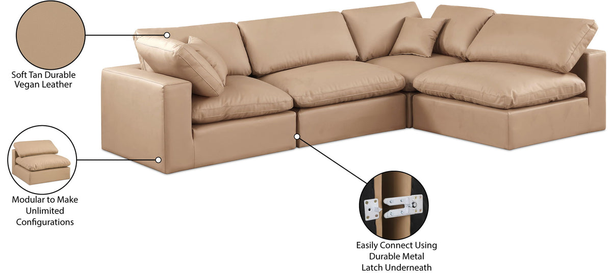 Comfy - 4 Piece Faux Leather Modular Armless Sectional - Tan