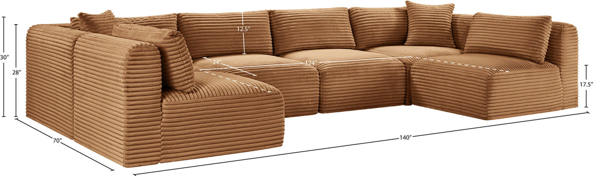 Shaggy - Fabric 6 Piece Modular U-Shaped Armless Sectional