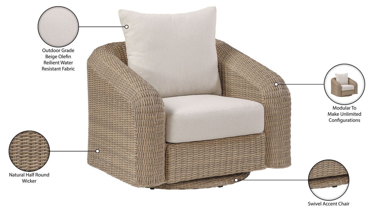 Seacrest - Olefin Water Resistant Fabric And Wicker Outdoor Patio Swivel Chair