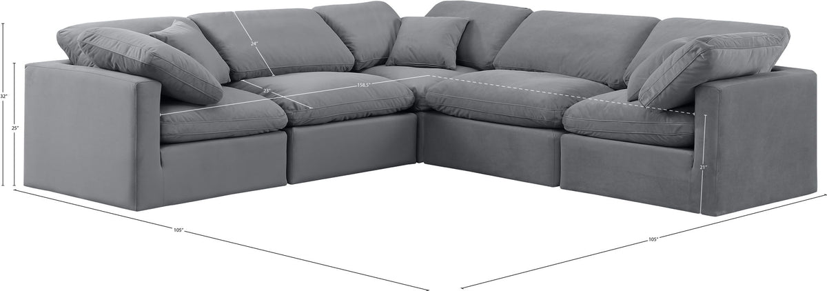 Indulge - Velvet 5 Piece Modular Corner Sectional