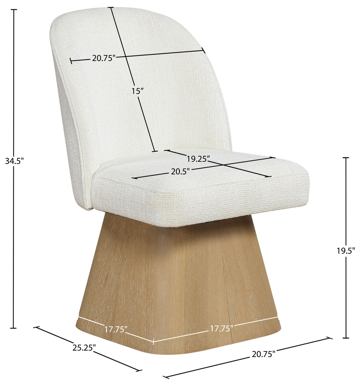 Marlowe - Linen Textured Fabric Upholstered Swivel Dining Side Chair - Stained Natural