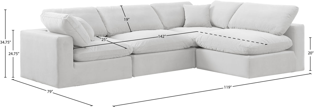 Comfy - 4 Piece Velvet Modular Armless Sectional