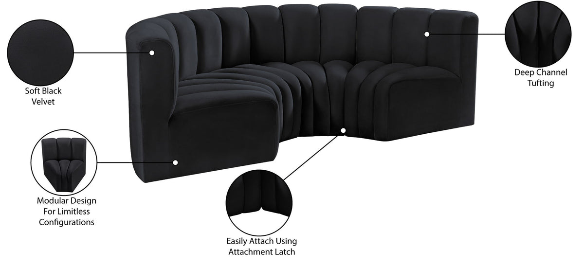 Arc - Velvet 4 Piece U-Shaped Modular Sofa
