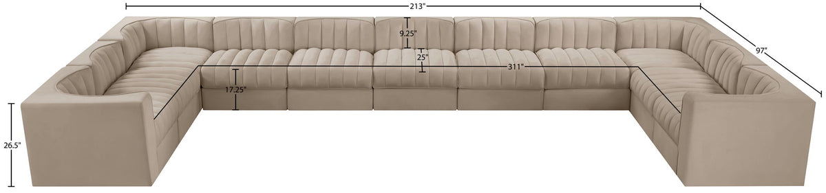Rummi - Velvet Performance Fabric Upholstered 11 Piece Modular Sectional