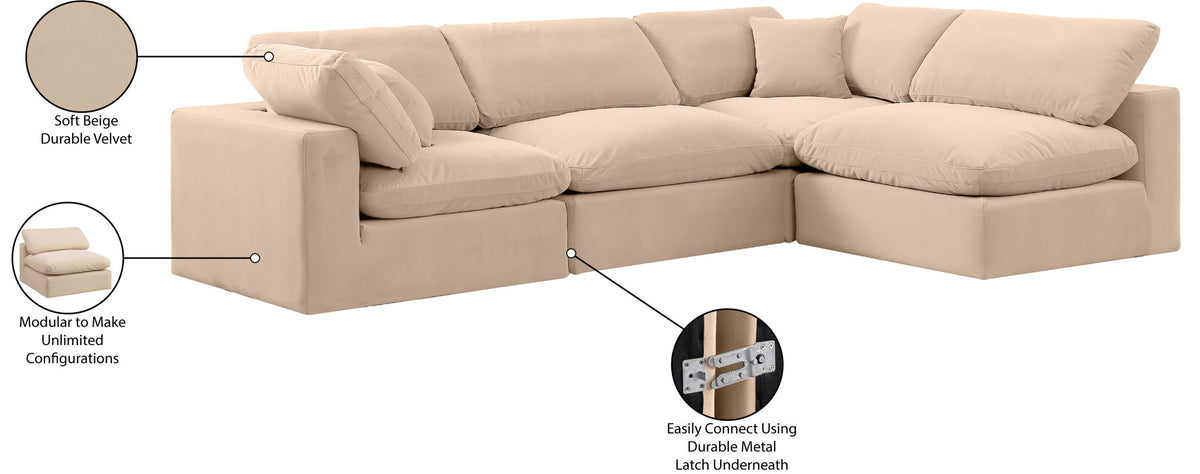 Comfy - 4 Piece Velvet Modular Armless Sectional