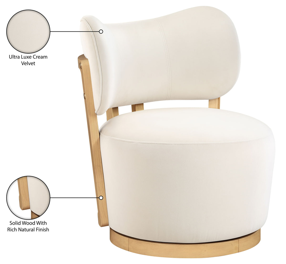Elara - Velvet Upholstered Swivel Accent Chair - Stained Natural