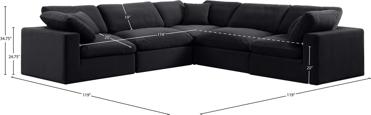 Comfy - 5 Piece Velvet Modular Corner Sectional