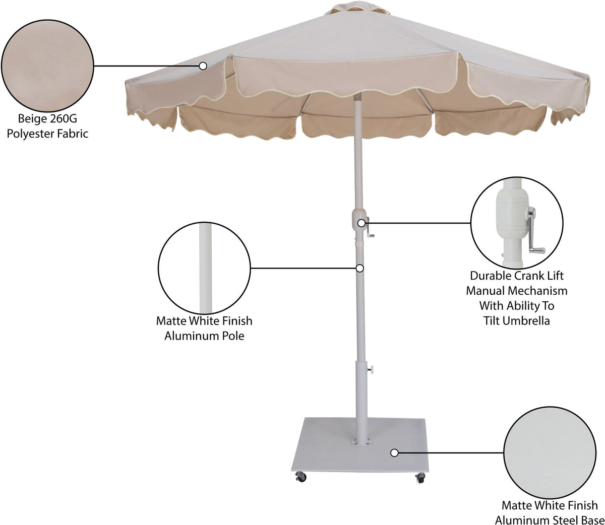Amalfi - Aluminum Patio Umbrella - White Base / White Pole