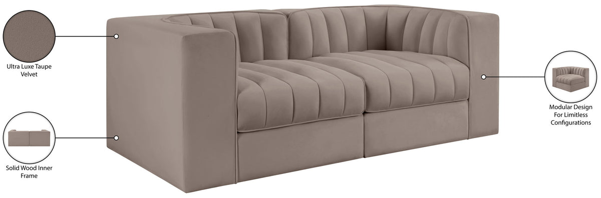 Rummi - Velvet Performance Fabric Upholstered 2 Piece Modular Loveseat