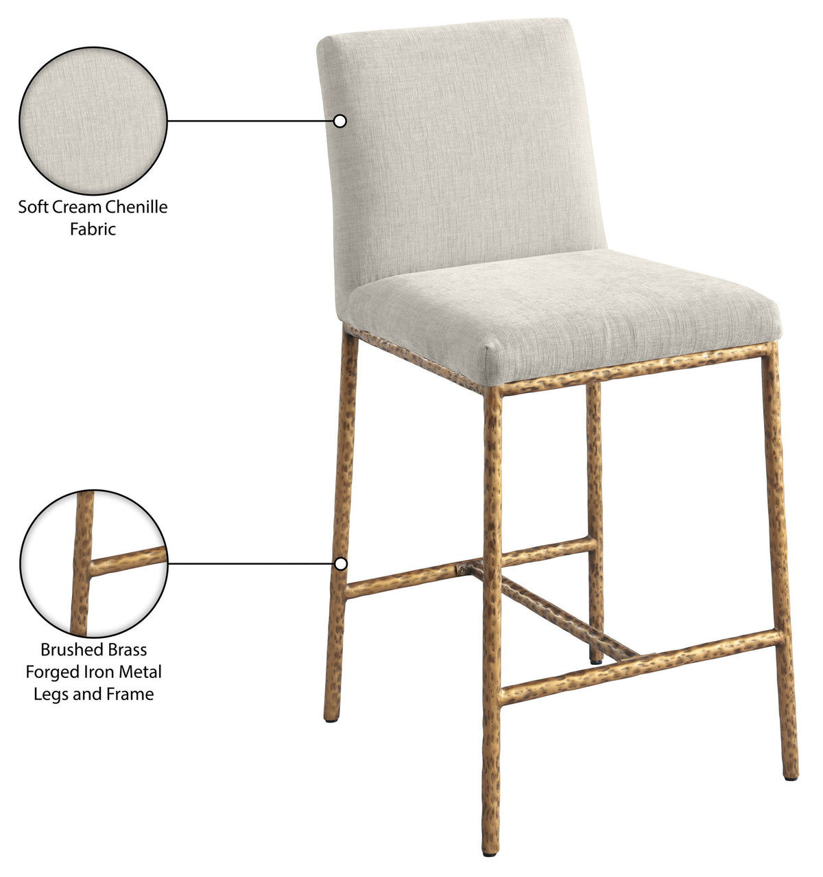 Reeves - Chenille Fabric Upholstered Counter Stool (Set of 2) - Gold Base