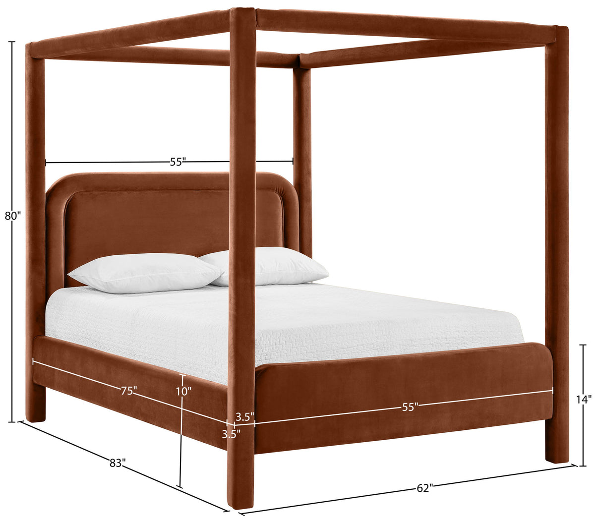 Salina - Velvet Upholstered Bed - Cognac