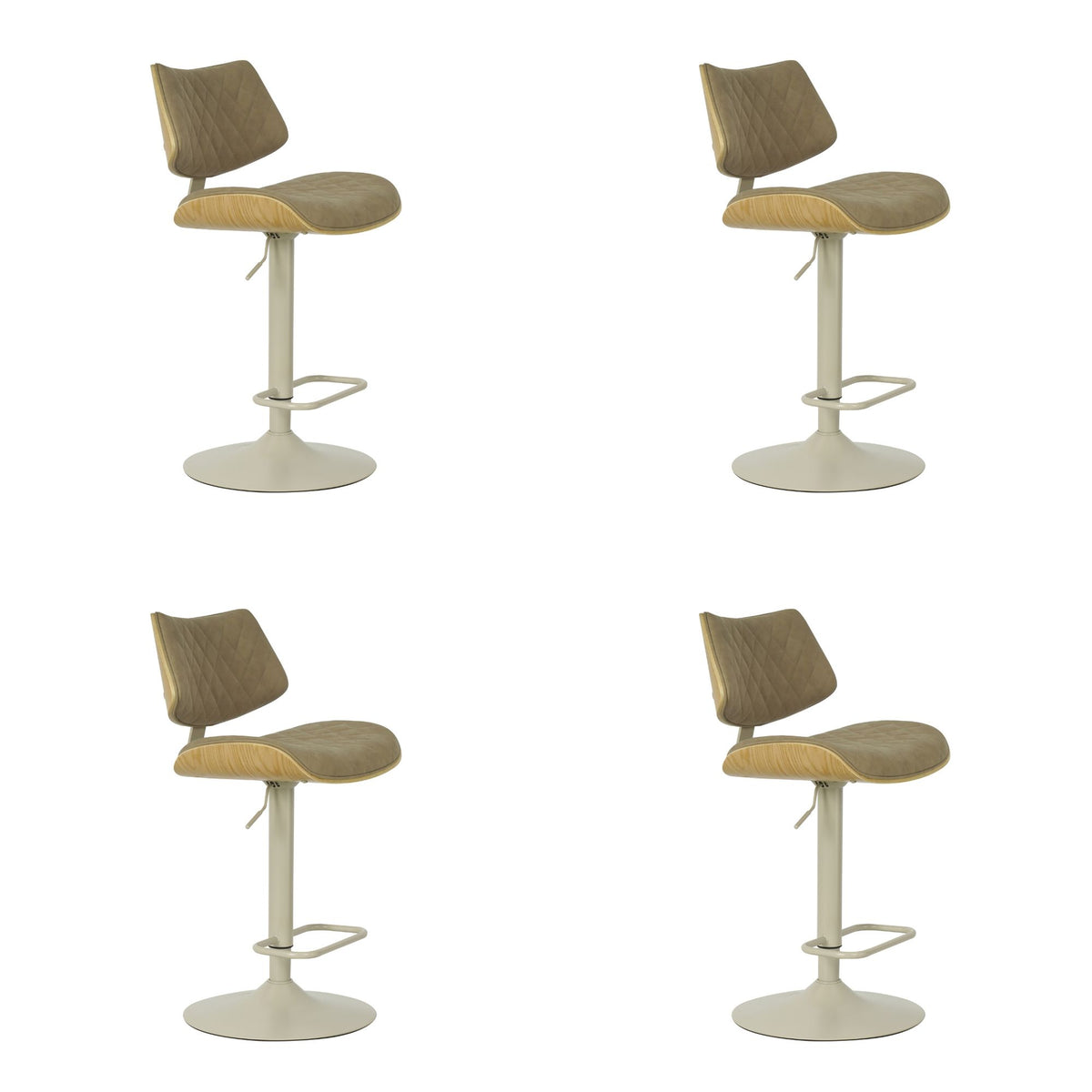 Leland - Adjustable Swivel Curved Back Wood Bar Stool With Faux Leather Seat