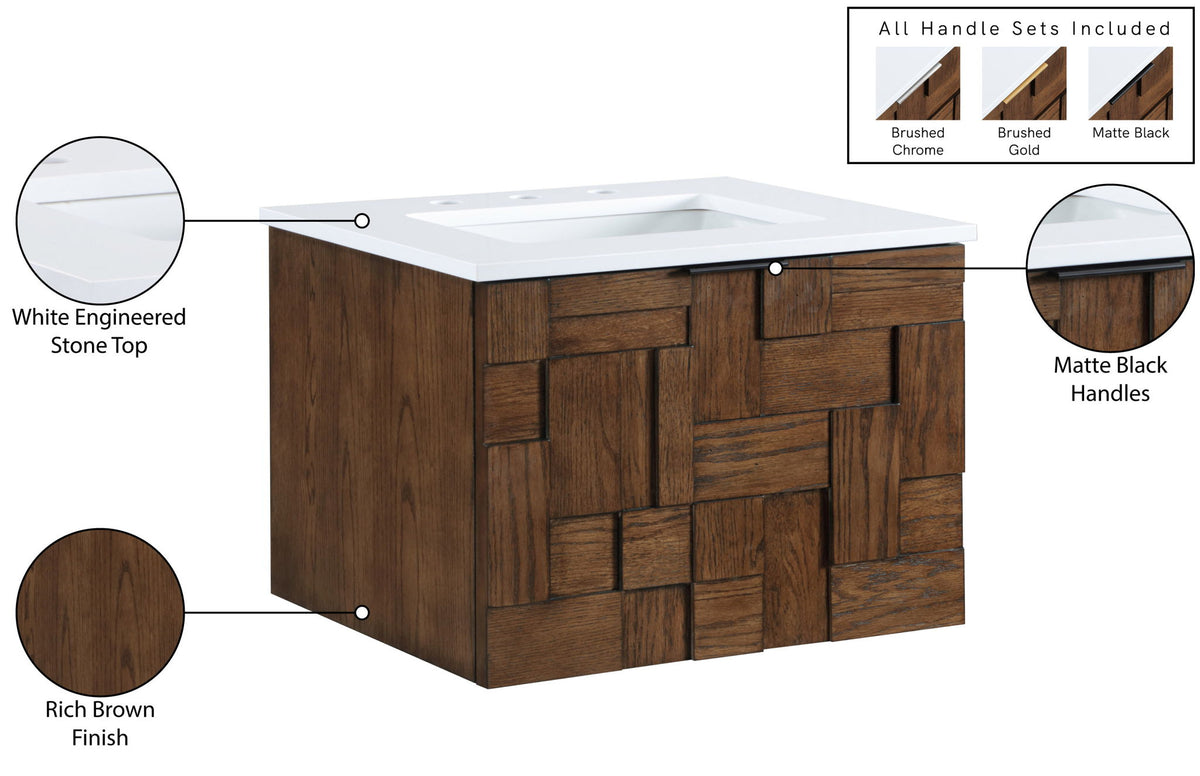 Leonardo - Engineered Stone And Solid Wood 24" Wall Mounted Bathroom Vanity