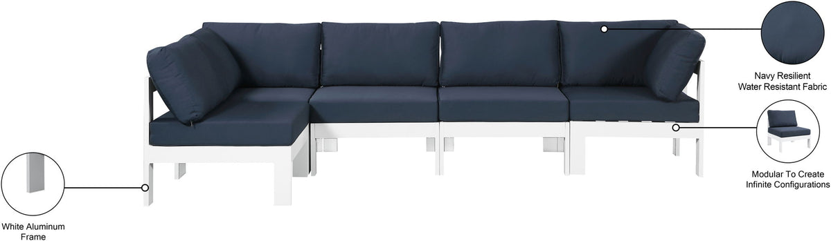 Nizuc - Outdoor Patio 5 Piece Modular Sectional With White Frame