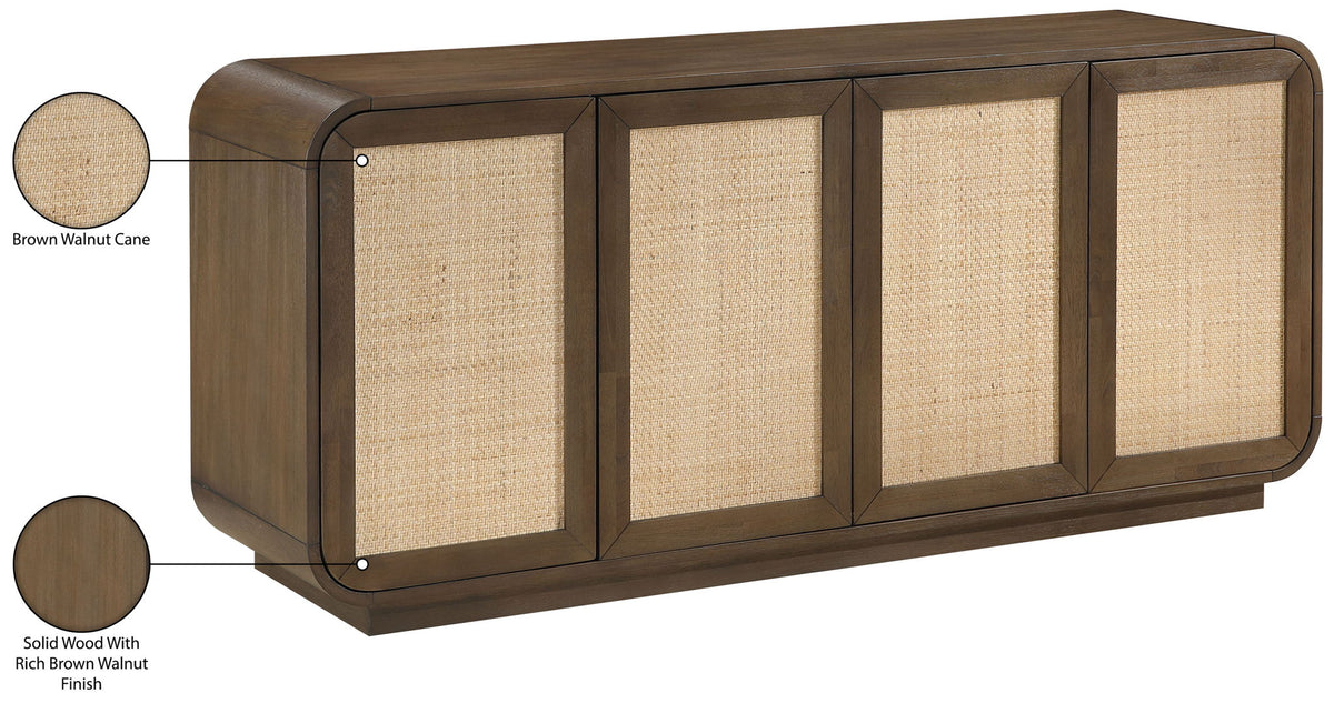 Windsor - Solid Wood And Brown Cane Sideboard / Buffet - Brown