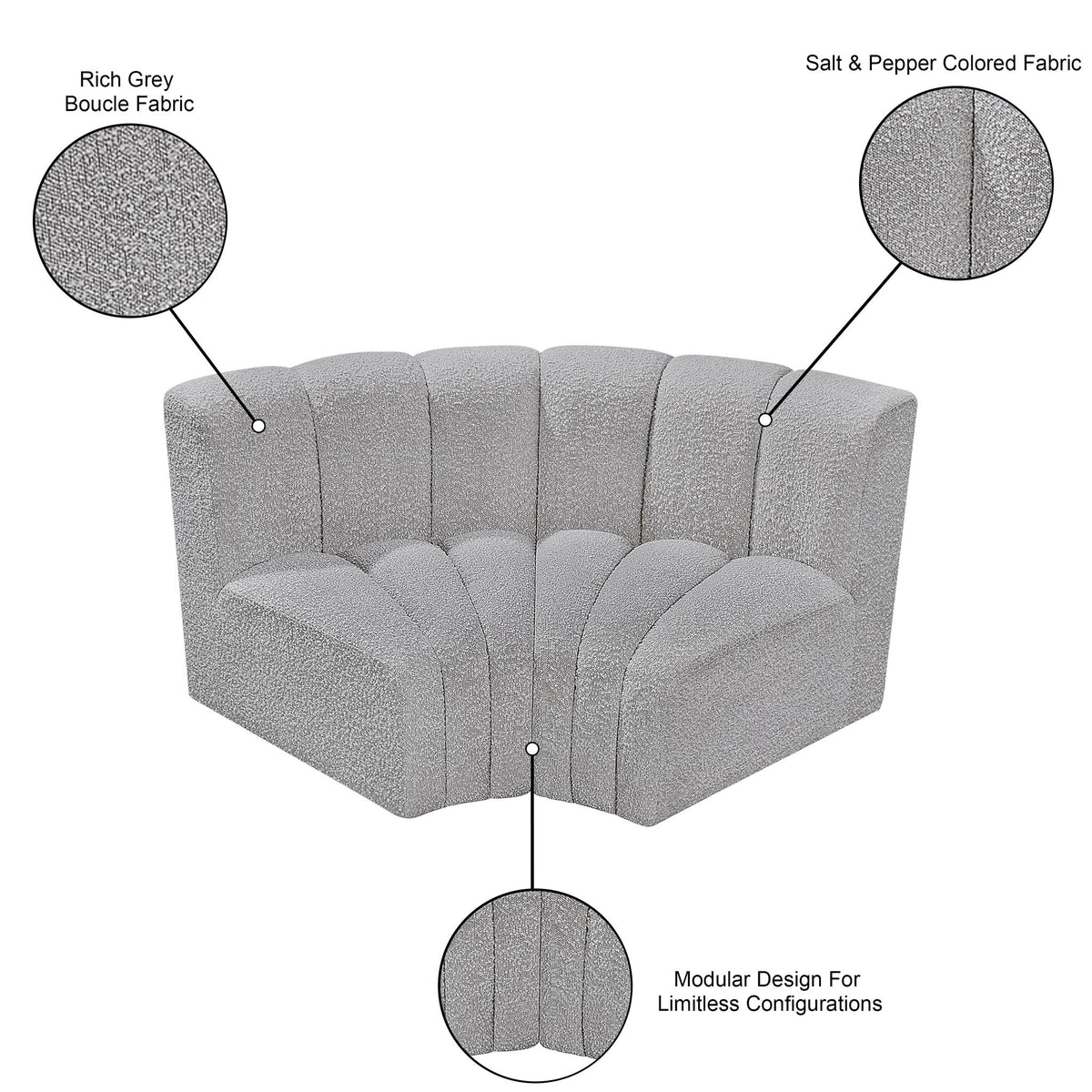 Arc - Boucle Fabric 2 Piece Modular Sofa