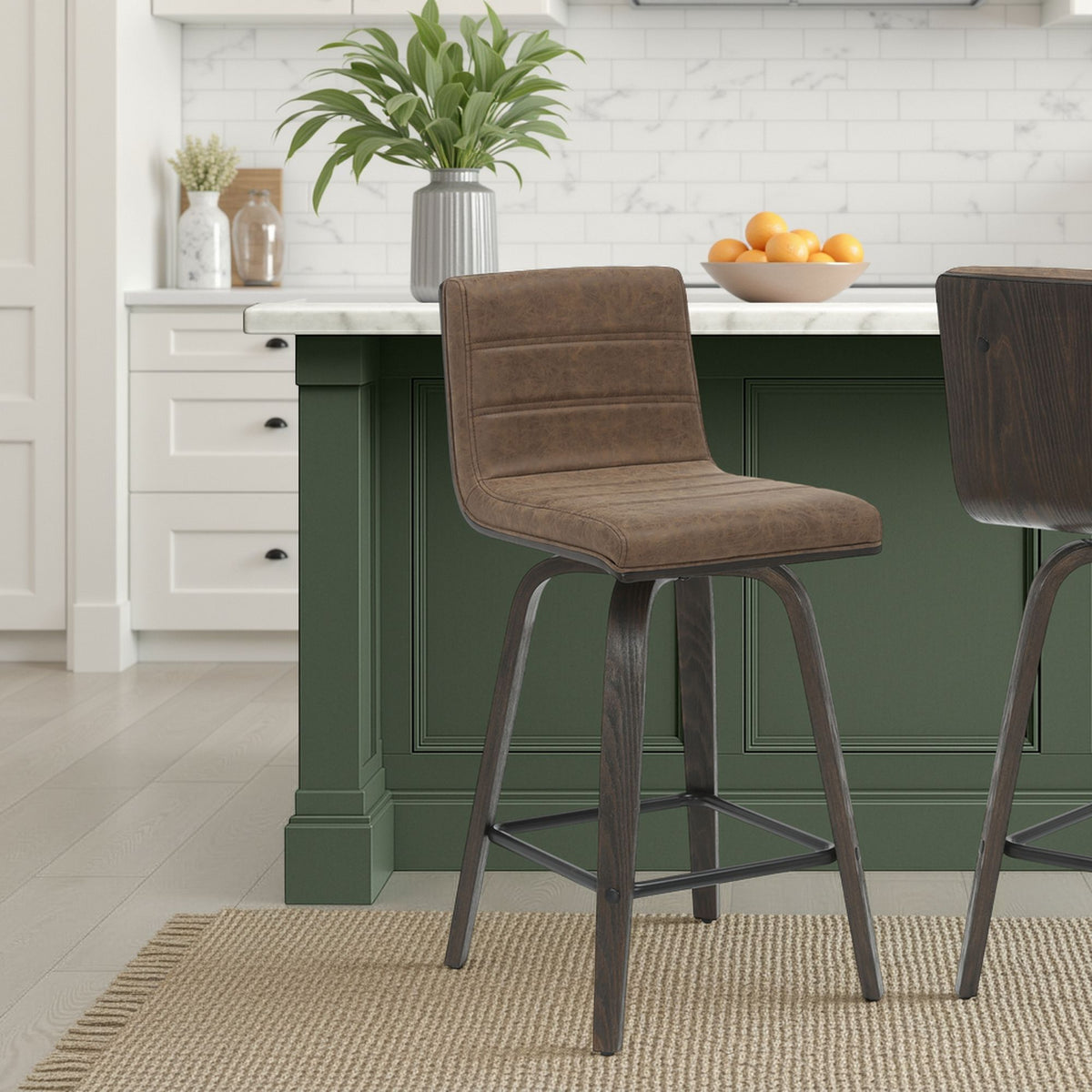 Vienna - 35.5" Swivel Counter Height Square Back Wood Bar Stool With Faux Leather Seat