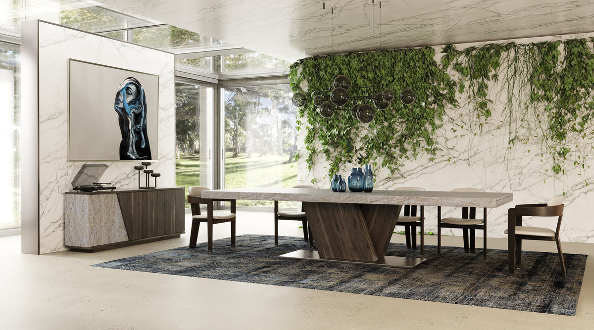 Cairo - Italian Modern Faux Marble & Pecan Elm Extendable Dining Table by VIG Furniture - View 2