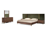 Calabria Modern Walnut & Green Velvet Bed & Nightstands by VIG Furniture - View 2