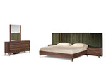 Queen Calabria Modern Walnut & Green Velvet Bedroom Set