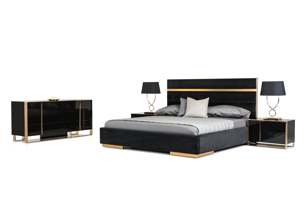 Queen Cartier Modern Black & Brushed Bronze Bedroom Set by VIG Furniture - View 1