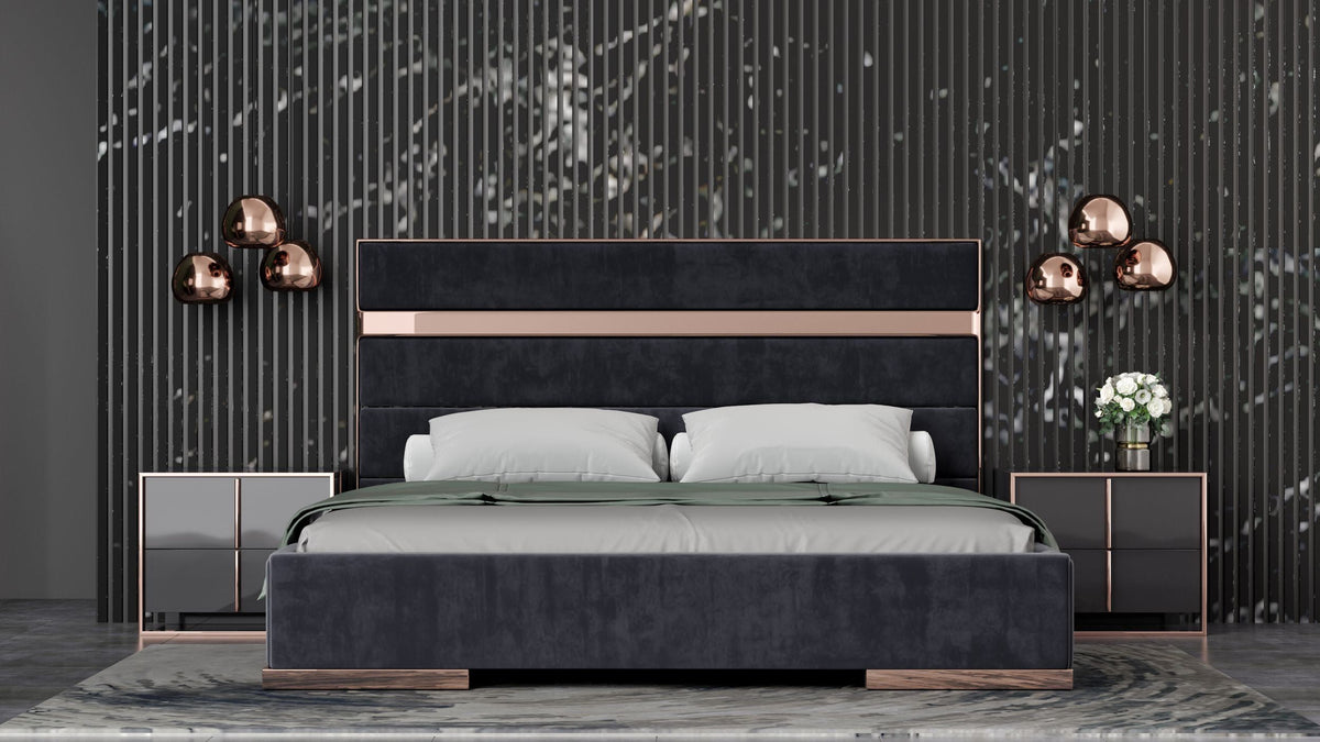 Eastern King Cartier Modern Black & Brushed Bronze Bedroom Set