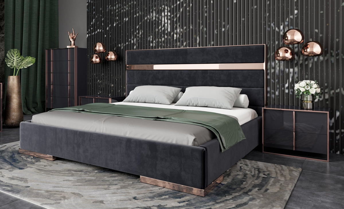 Cartier Modern Black Velvet & Rosegold Bed by VIG Furniture - View 2