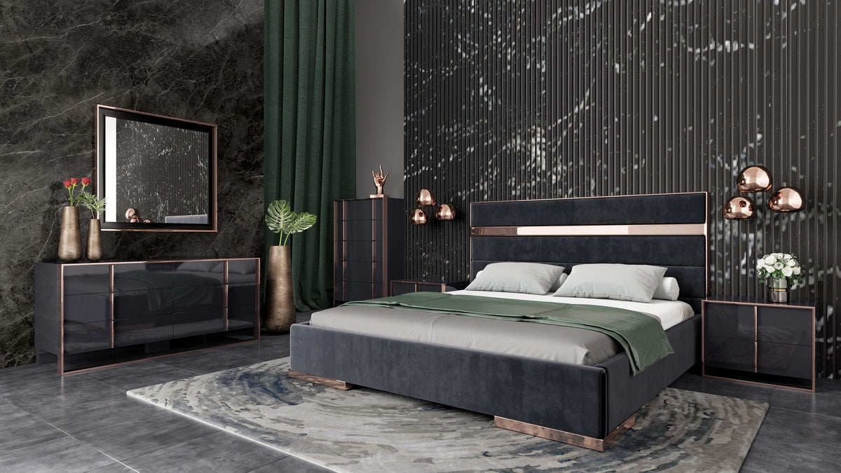 Cartier Modern Black Velvet & Rosegold Bed by VIG Furniture - View 3