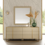 Eastern King Cartier - Modern Beige Velvet + Brushed Brass 4-Piece Bedroom Set