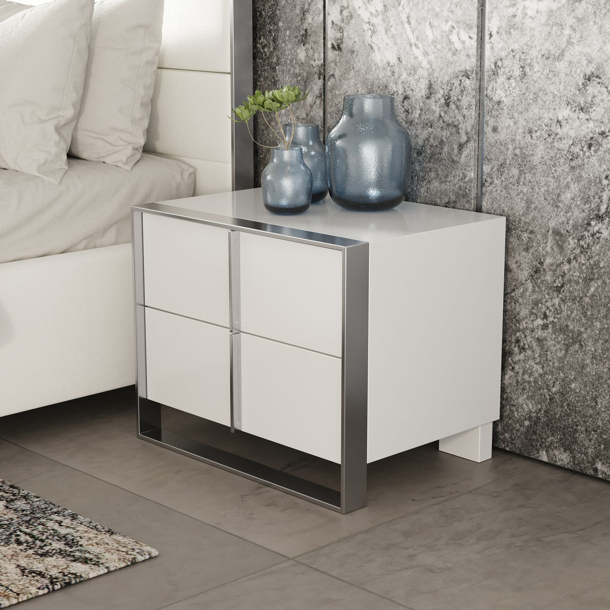 Cartier - Modern White + Stainless Steel Nightstand by VIG Furniture - View 2