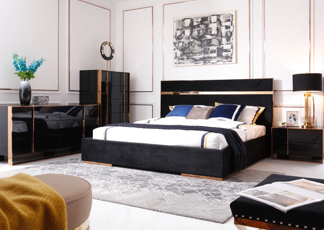 Eastern King Cartier Modern Black & Brushed Bronze Bedroom Set