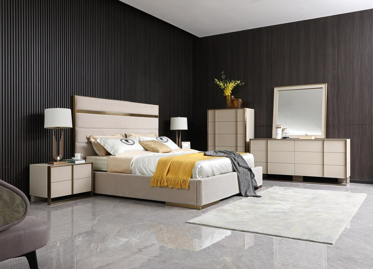 Cartier - Modern Beige Shagreen and Brushed Brass Nightstand by VIG Furniture - View 2
