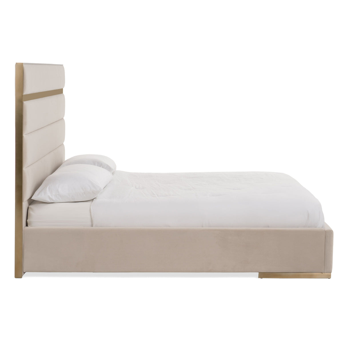 Cartier - Modern Beige Velvet and Brushed Brass CK Bed