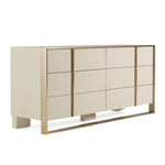 Eastern King Cartier - Modern Beige Velvet + Brushed Brass 4-Piece Bedroom Set