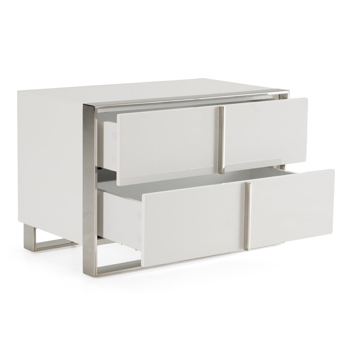 Cartier - Modern White + Stainless Steel Nightstand by VIG Furniture - View 6
