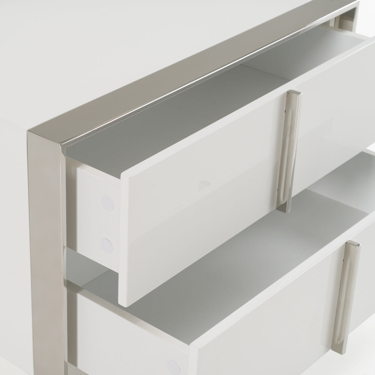 Cartier - Modern White + Stainless Steel Nightstand by VIG Furniture - View 9