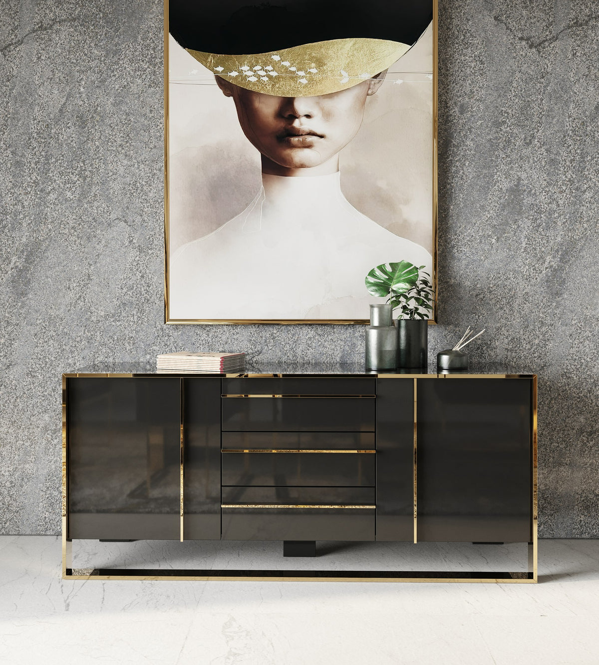 Cartier Modern Black & Rosegold Buffet by VIG Furniture - View 2