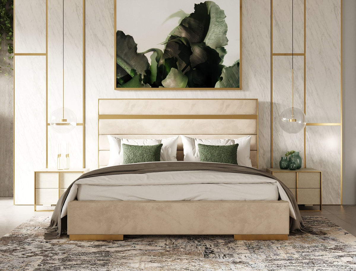 Cartier - Modern Beige Velvet and Brushed Brass CK Bed