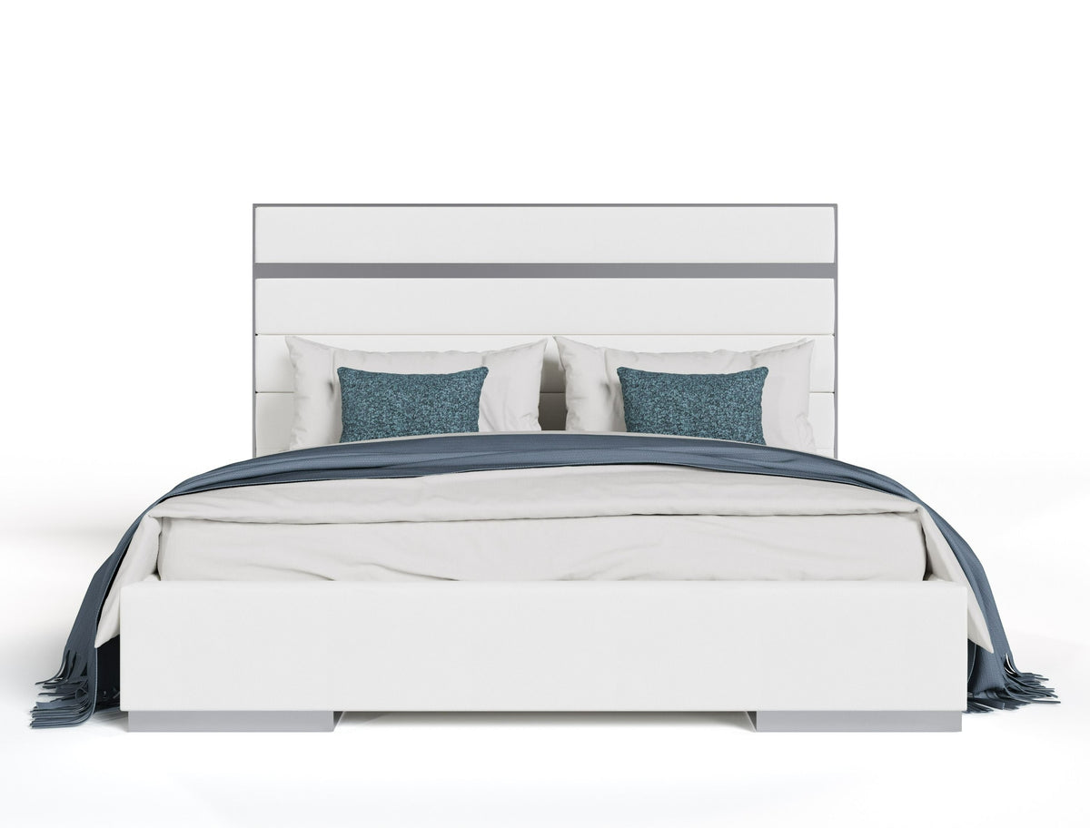 Queen Cartier - Modern White Vegan Leather + Stainless Steel Bedroom Set