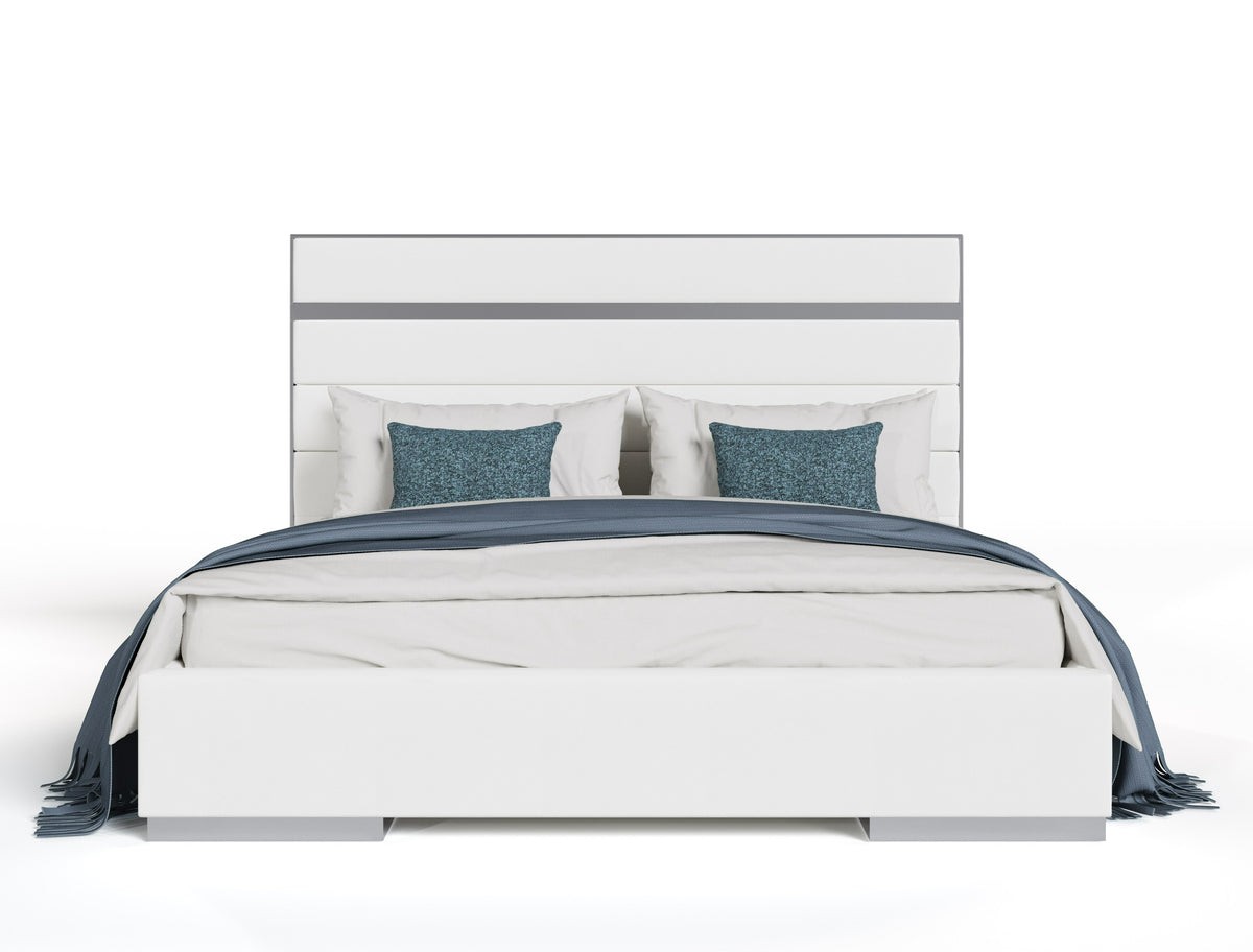 Cartier - Modern White Vegan Leather + Stainless Steel Bed by VIG Furniture - View 1