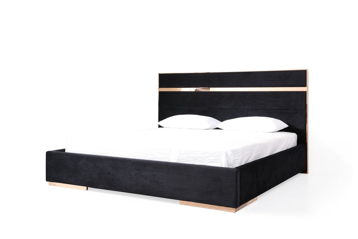 Cartier - Eastern King Modern Black + Rose Gold Bed + Nightstands by VIG Furniture - View 2