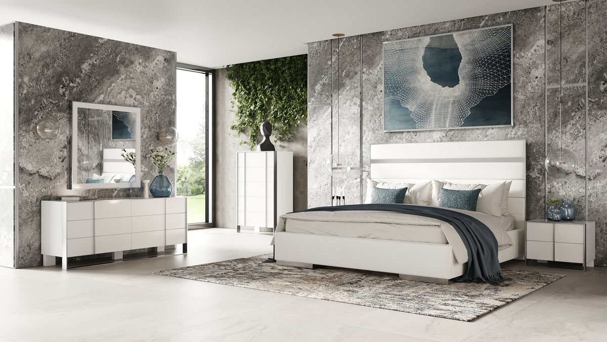 Cartier - Modern White Vegan Leather + Stainless Steel Bed by VIG Furniture - View 8