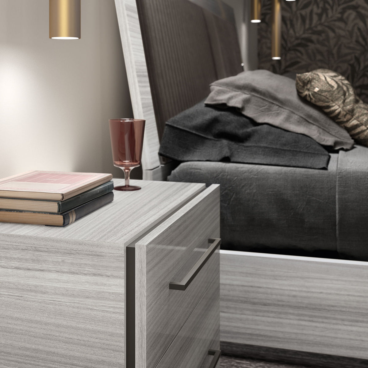 Mia - Nightstand With Handles - White / Gray / Silver