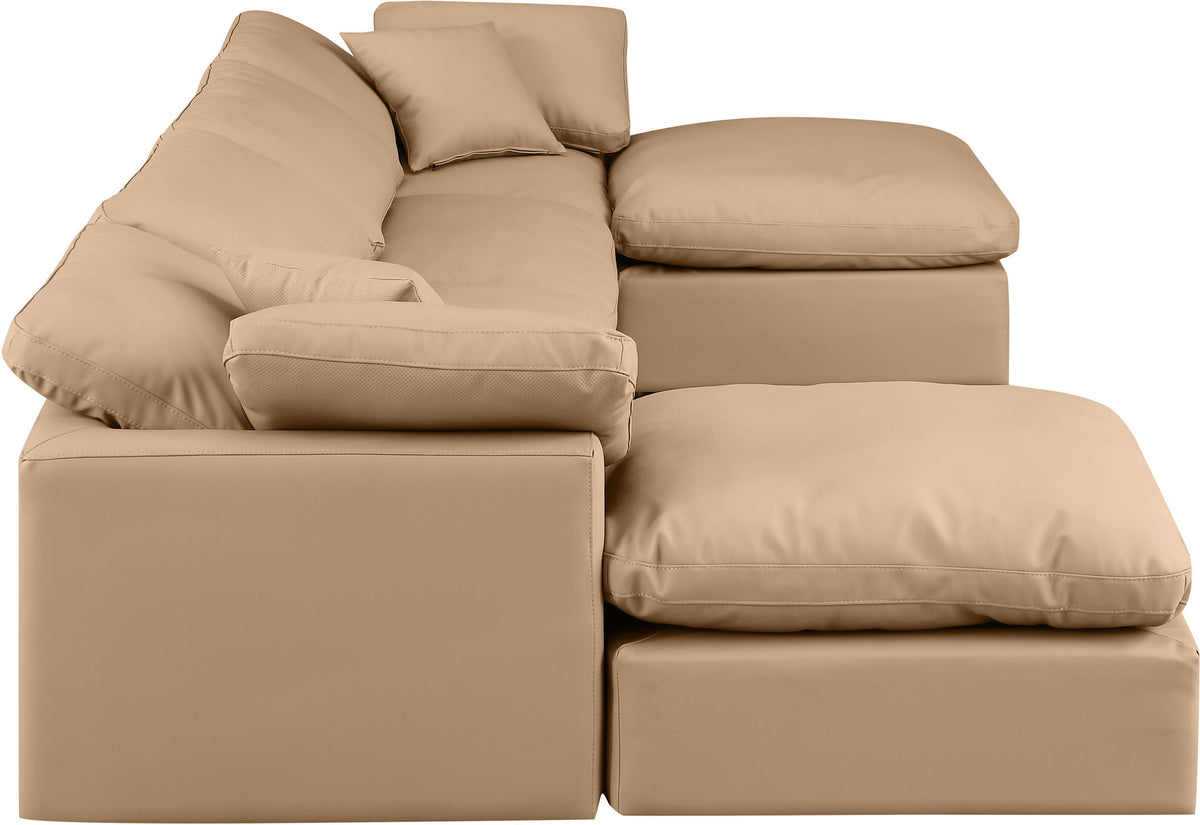 Indulge - Faux Leather 6 Piece Modular Double Chaise Sectional - Tan